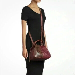 Snake Print Vegan Leather Handbag Burgundy